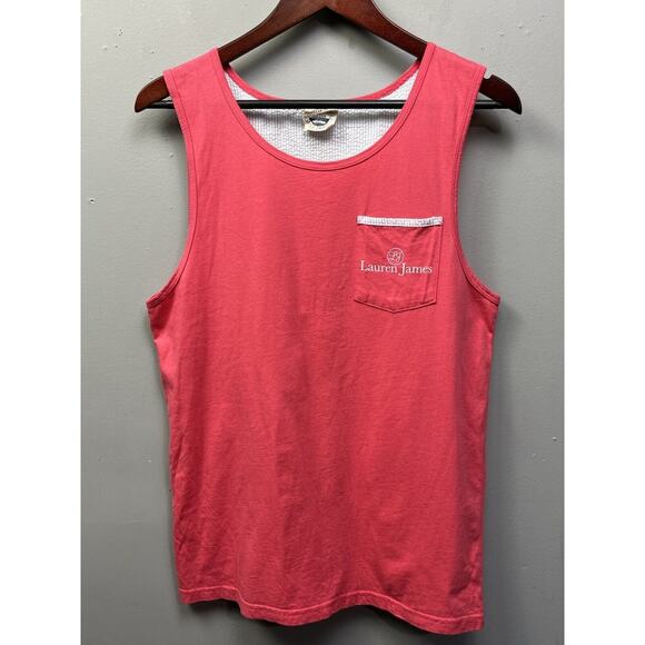 LAUREN JAMES Women's Pink front Tank top blue seerucker back Size Small - Picture 1 of 5